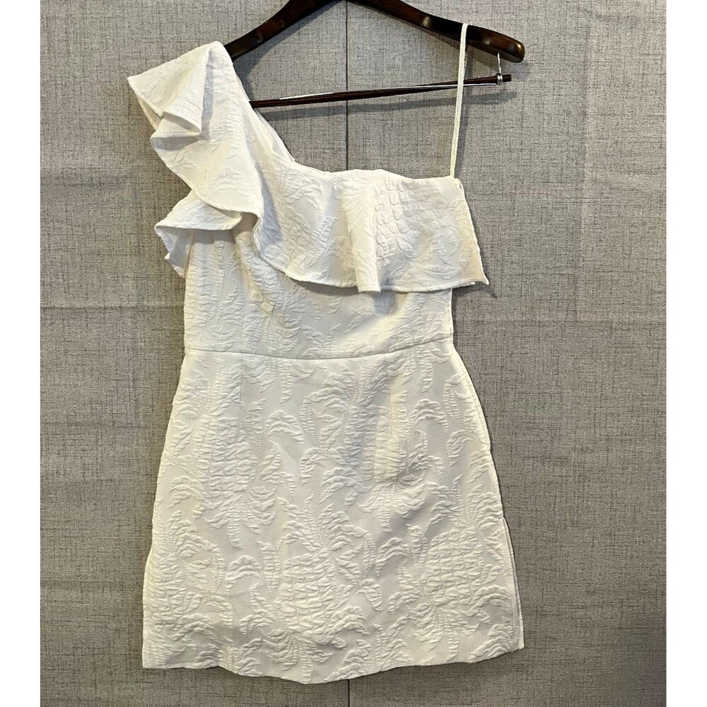 Lilly Pulitzer White Floral Kipton Romper One Shoulder Ruffle Sheath Size 6 0115